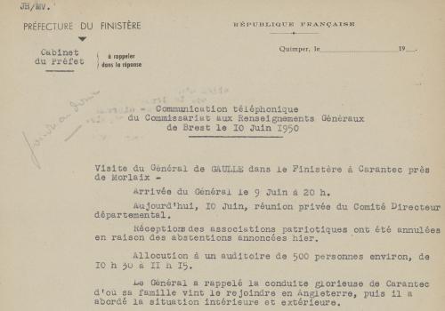 Communication des RG du 10 juin 1950