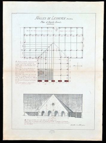 Halles de Lesneven. Plan et façade ouest [fin XIXe] (7 Fi 80)